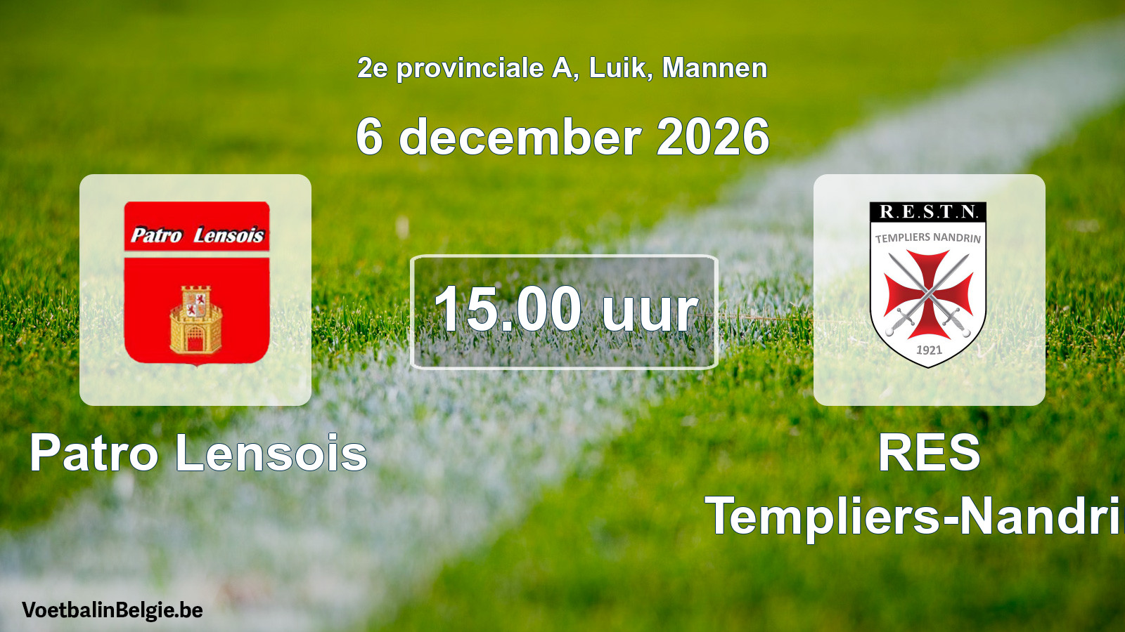 Geplande wedstrijd mannenvoetbal: Patro Lensois - RES Templiers-Nandrin (6 december 2026)