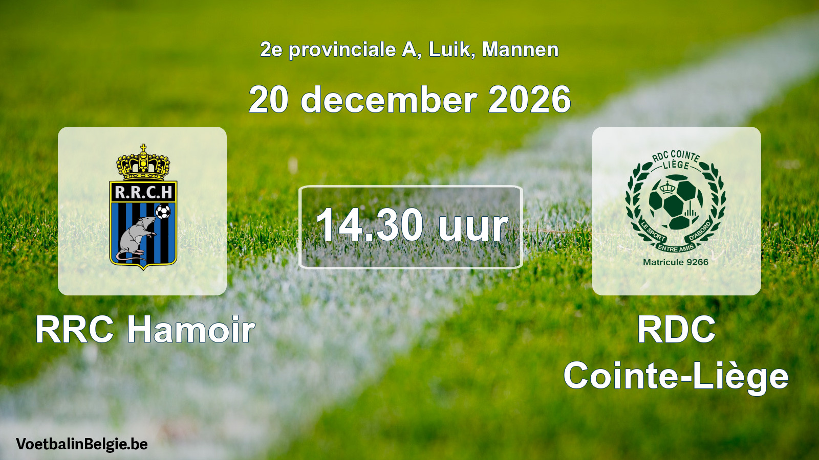 Geplande wedstrijd mannenvoetbal: RRC Hamoir - RDC Cointe-Liège (20 december 2026)