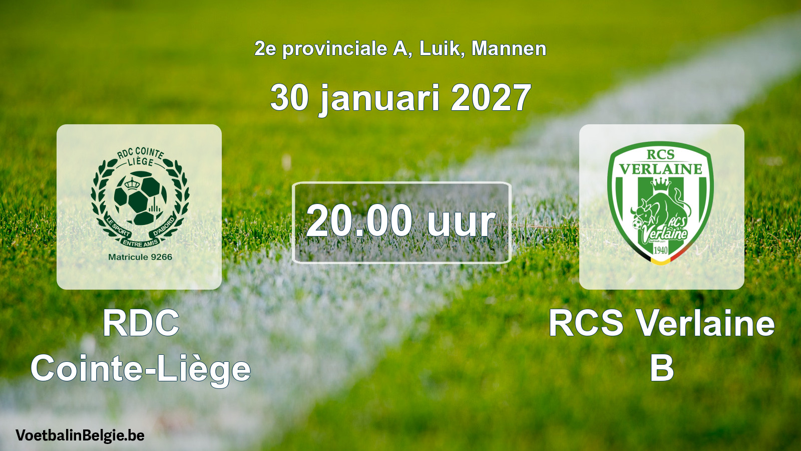 Geplande wedstrijd mannenvoetbal: RDC Cointe-Liège - RCS Verlaine B (30 januari 2027)