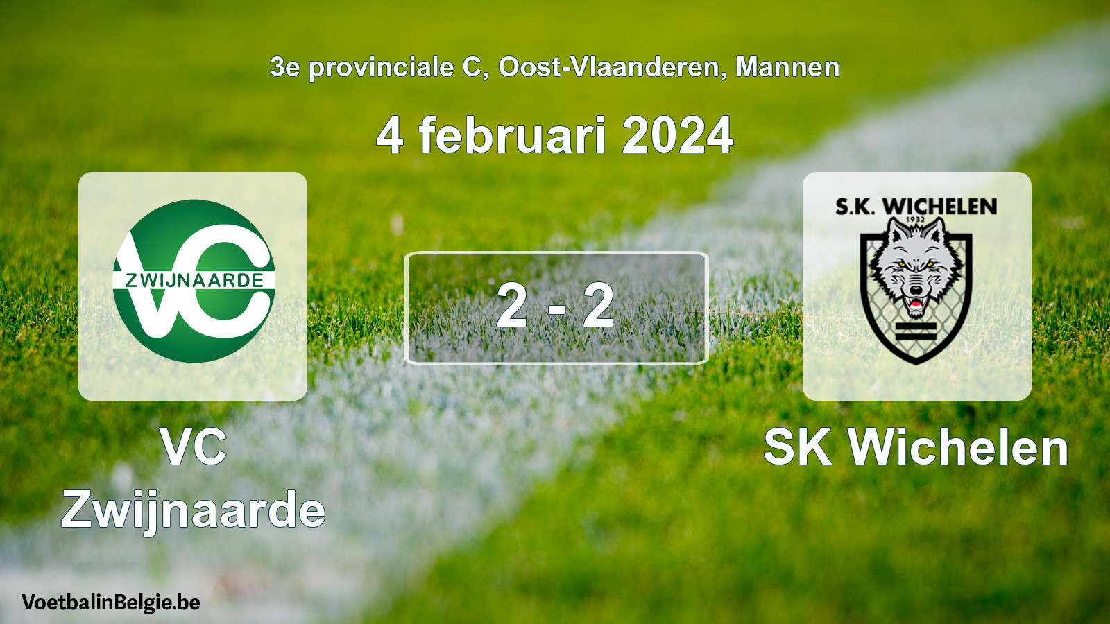 Gespeelde wedstrijd mannenvoetbal: VC Zwijnaarde - SK Wichelen 2 - 2 (4 februari 2024)