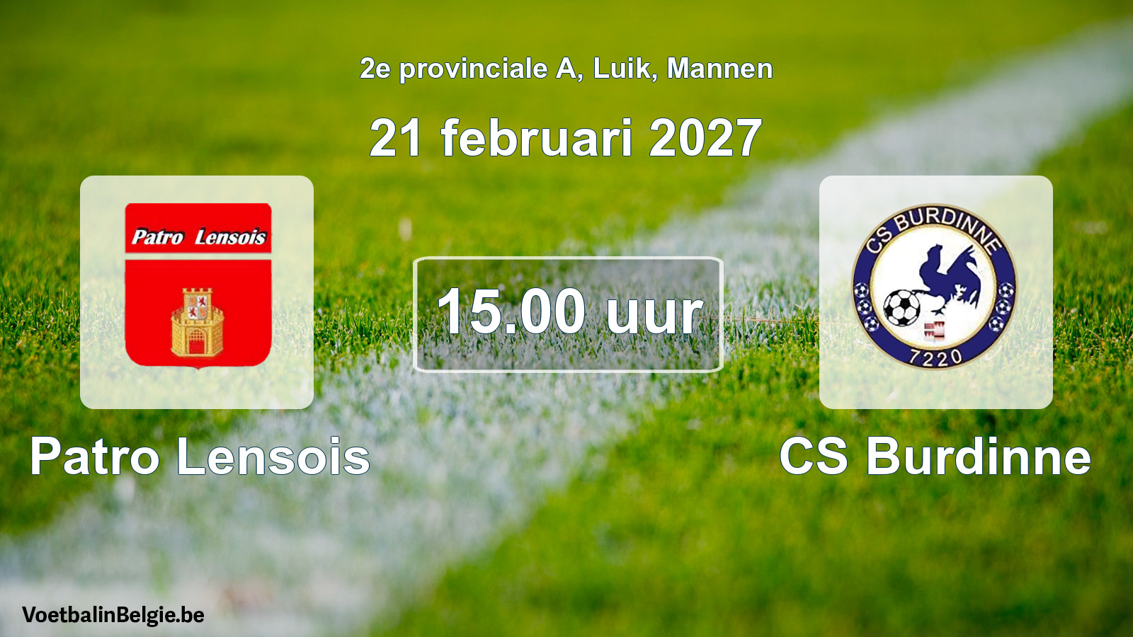 Geplande wedstrijd mannenvoetbal: Patro Lensois - CS Burdinne (21 februari 2027)