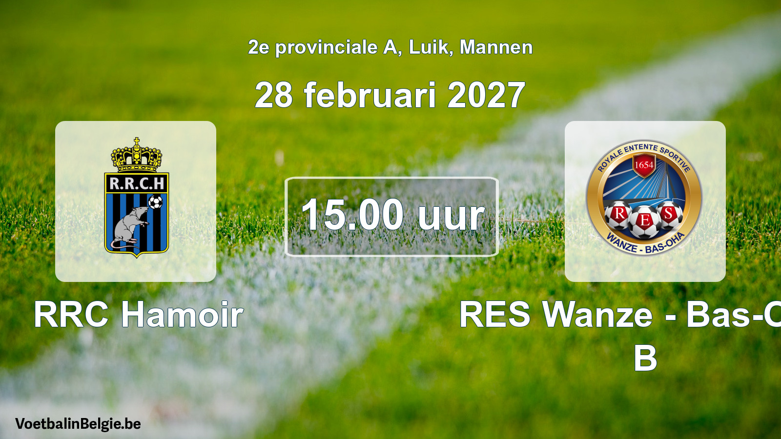 Geplande wedstrijd mannenvoetbal: RRC Hamoir - RES Wanze - Bas-Oha B (28 februari 2027)