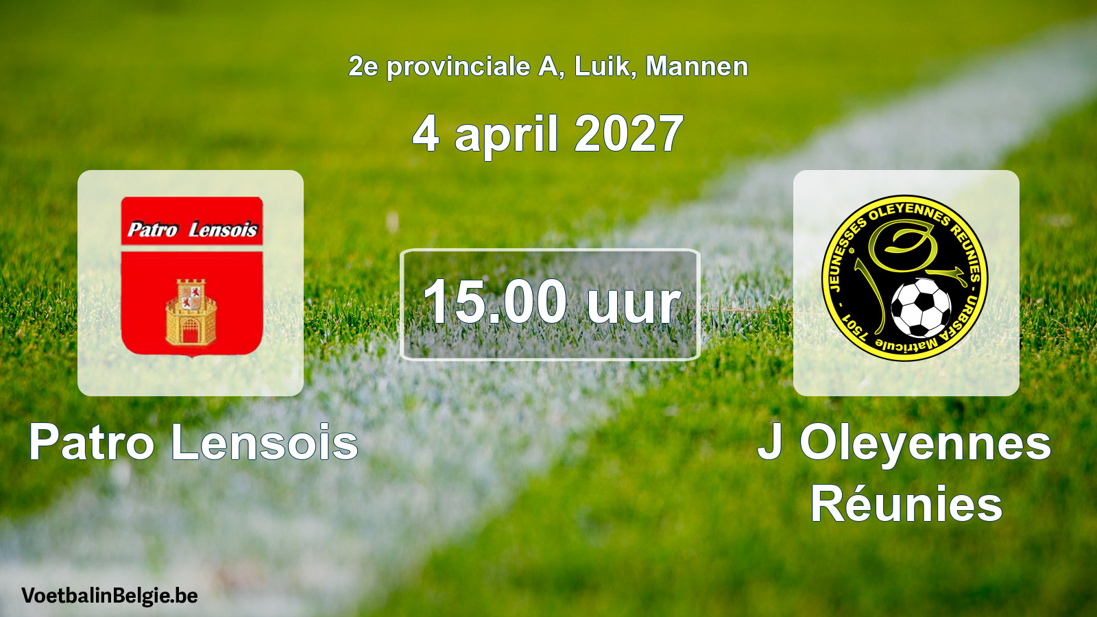Geplande wedstrijd mannenvoetbal: Patro Lensois - J Oleyennes Réunies (4 april 2027)