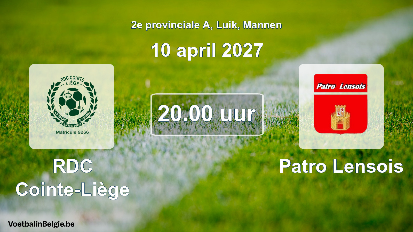 Geplande wedstrijd mannenvoetbal: RDC Cointe-Liège - Patro Lensois (10 april 2027)