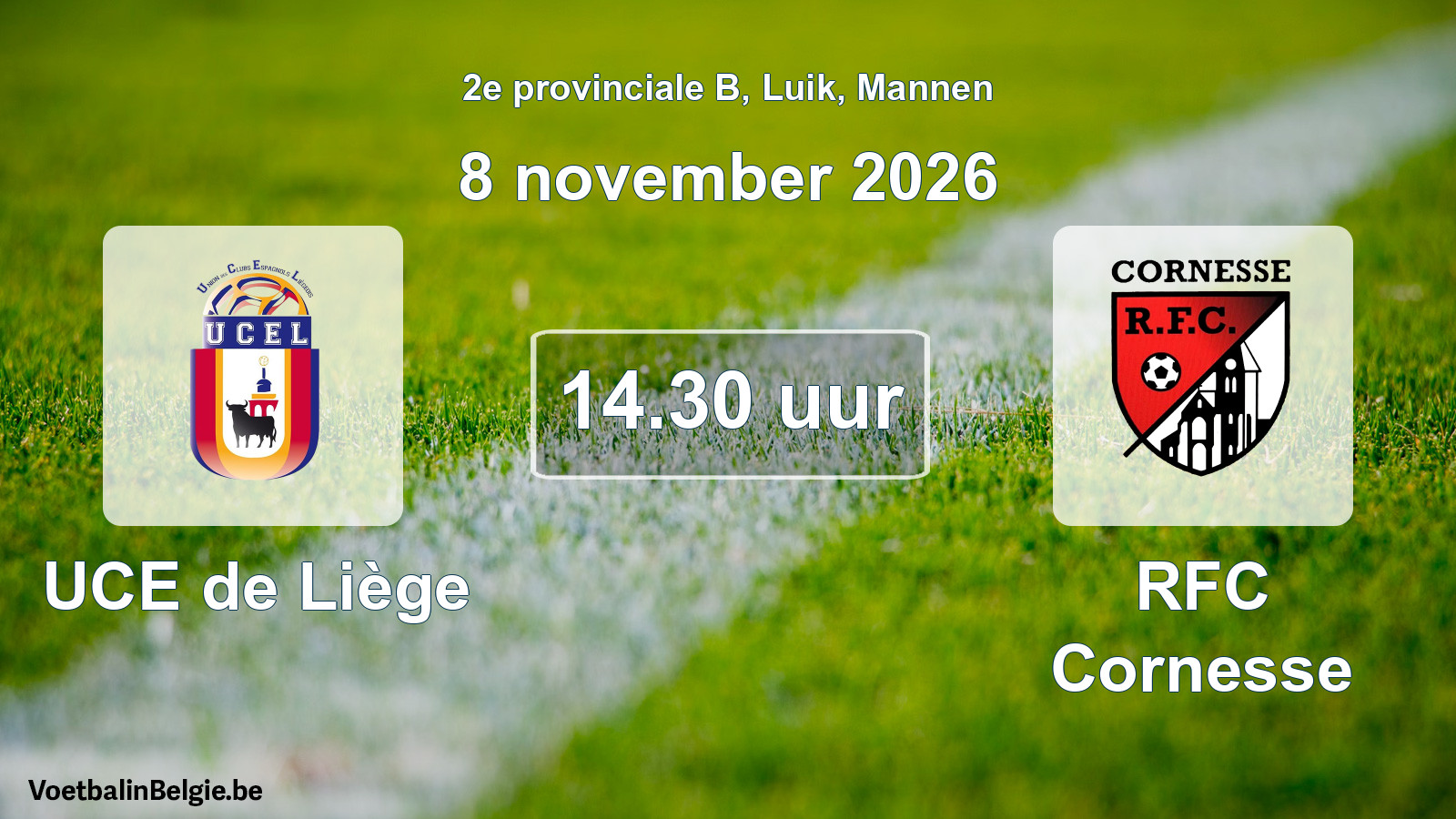 Geplande wedstrijd mannenvoetbal: UCE de Liège - RFC Cornesse (8 november 2026)