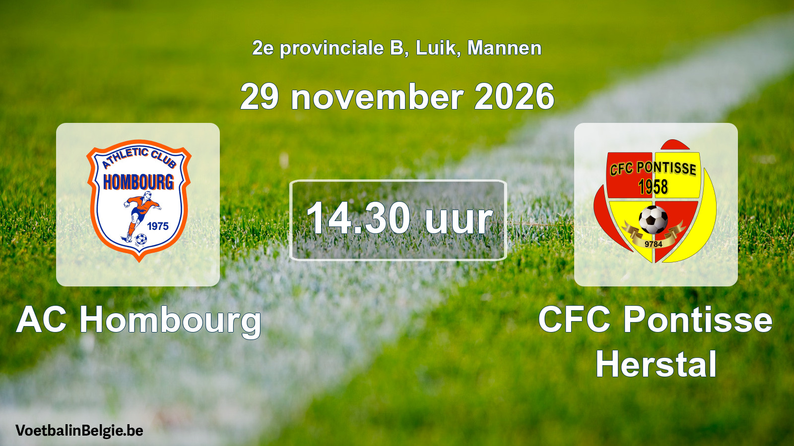 Geplande wedstrijd mannenvoetbal: AC Hombourg - CFC Pontisse Herstal (29 november 2026)