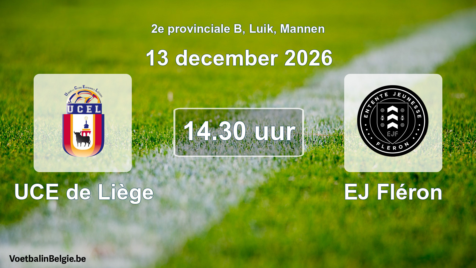 Geplande wedstrijd mannenvoetbal: UCE de Liège - EJ Fléron (13 december 2026)