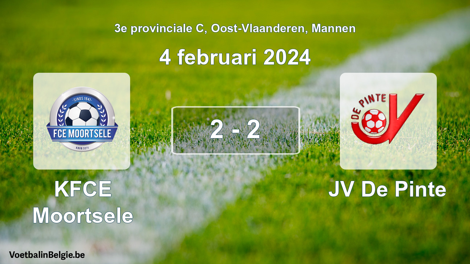 Gespeelde wedstrijd mannenvoetbal: KFCE Moortsele - JV De Pinte 2 - 2 (4 februari 2024)