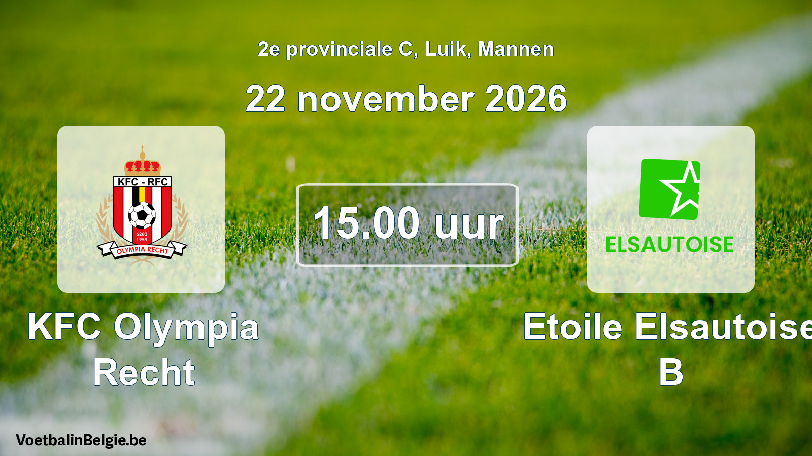 Geplande wedstrijd mannenvoetbal: KFC Olympia Recht - Etoile Elsautoise B (22 november 2026)
