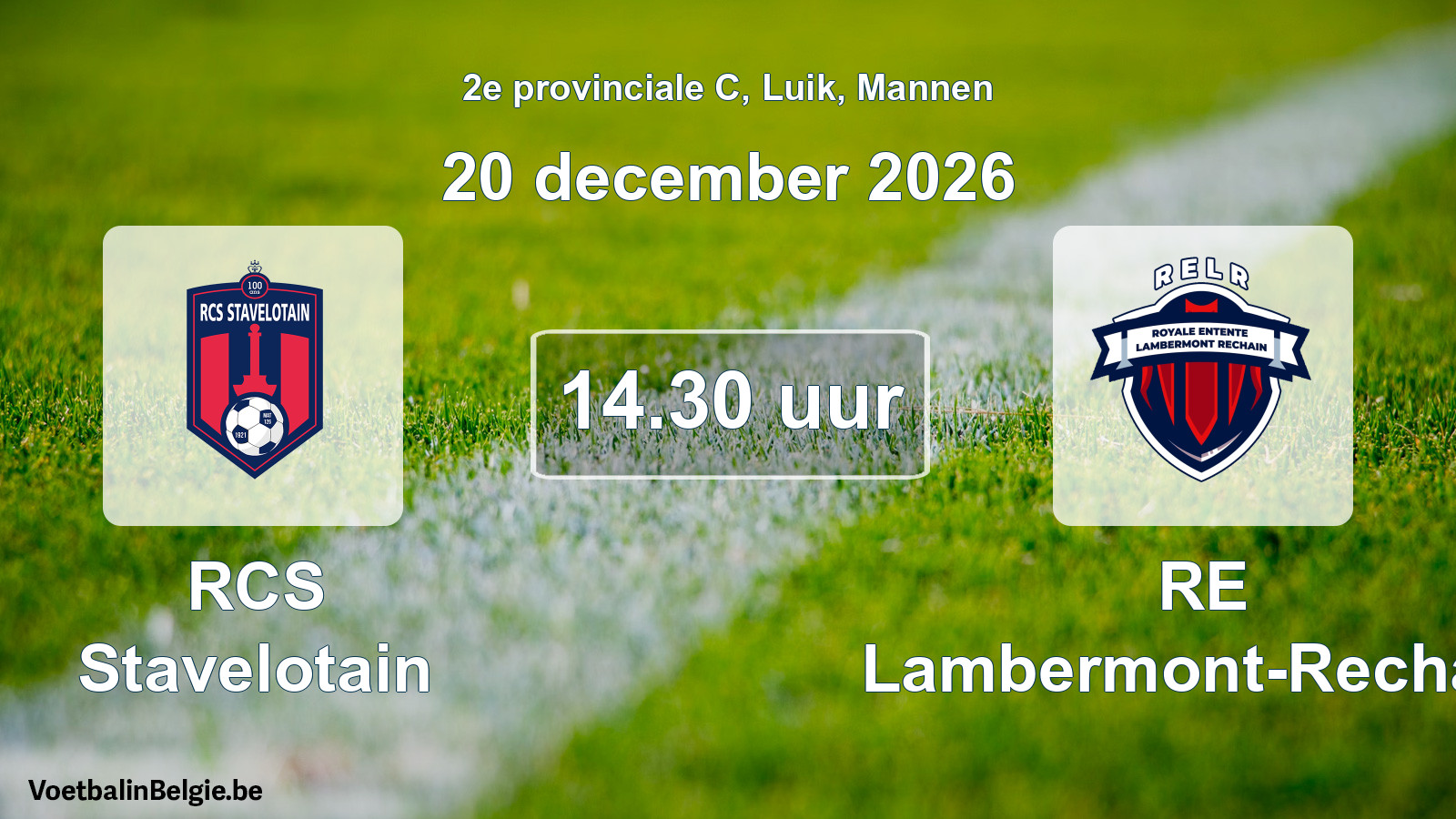 Geplande wedstrijd mannenvoetbal: RCS Stavelotain - RE Lambermont-Rechain (20 december 2026)