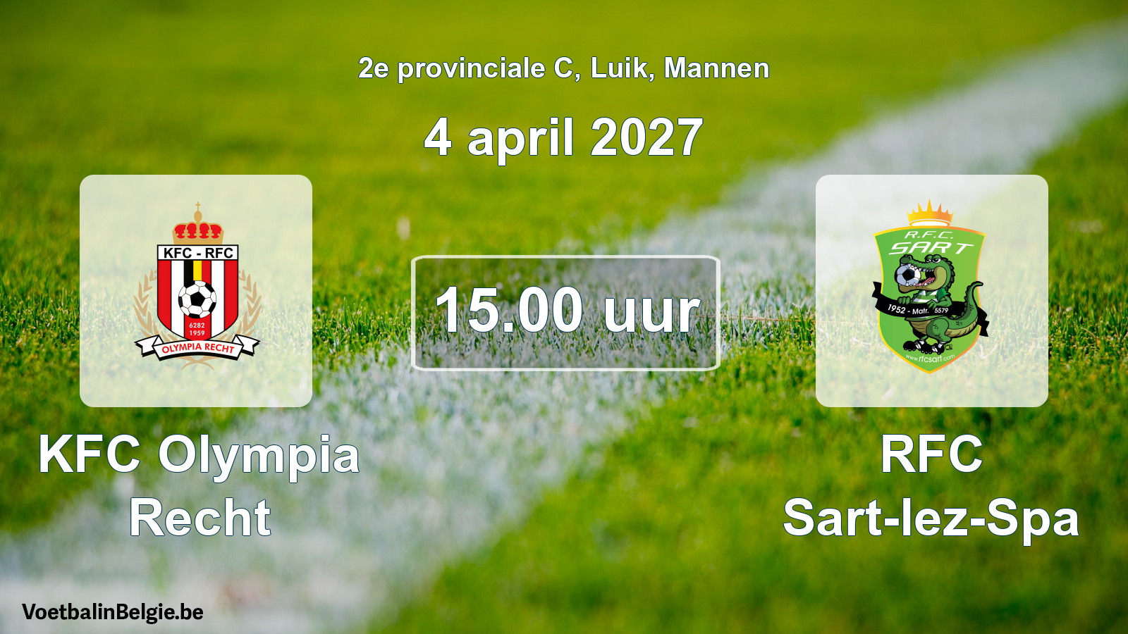 Geplande wedstrijd mannenvoetbal: KFC Olympia Recht - RFC Sart-lez-Spa (4 april 2027)