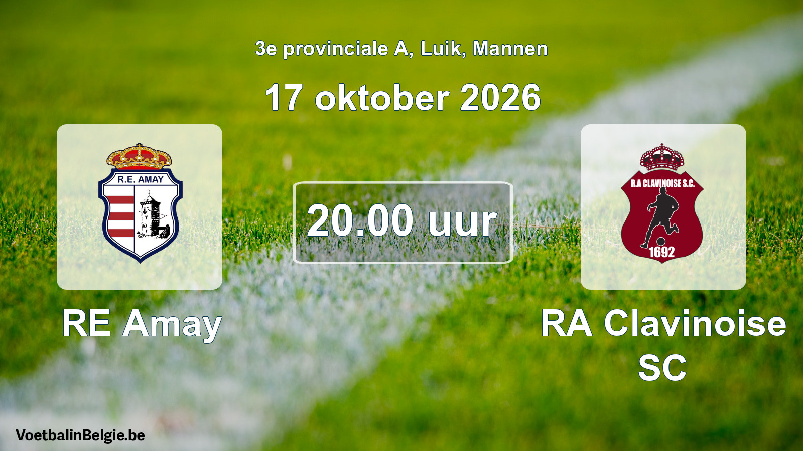 Geplande wedstrijd mannenvoetbal: RE Amay - RA Clavinoise SC (17 oktober 2026)