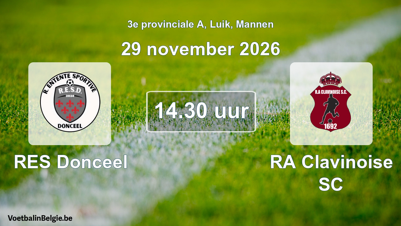 Geplande wedstrijd mannenvoetbal: RES Donceel - RA Clavinoise SC (29 november 2026)