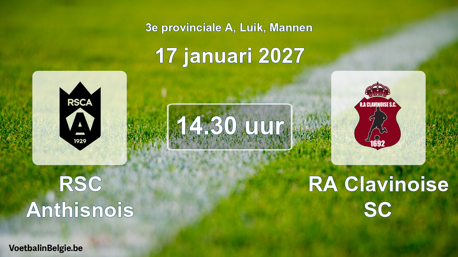 Geplande wedstrijd mannenvoetbal: RSC Anthisnois - RA Clavinoise SC (17 januari 2027)