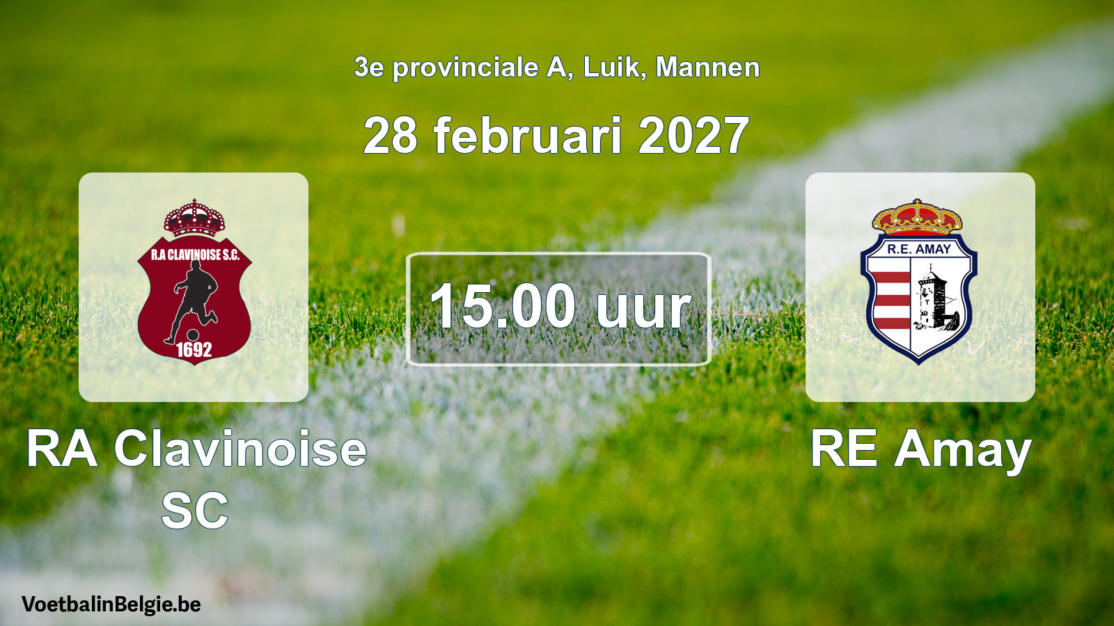 Geplande wedstrijd mannenvoetbal: RA Clavinoise SC - RE Amay (28 februari 2027)