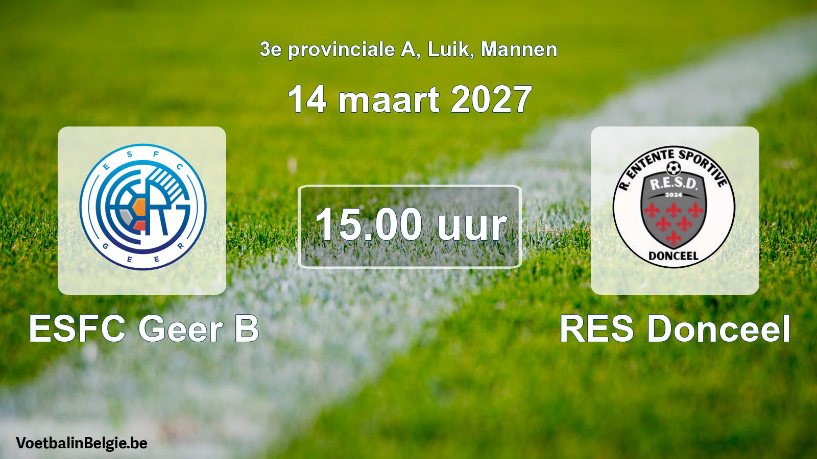 Geplande wedstrijd mannenvoetbal: ESFC Geer B - RES Donceel (14 maart 2027)