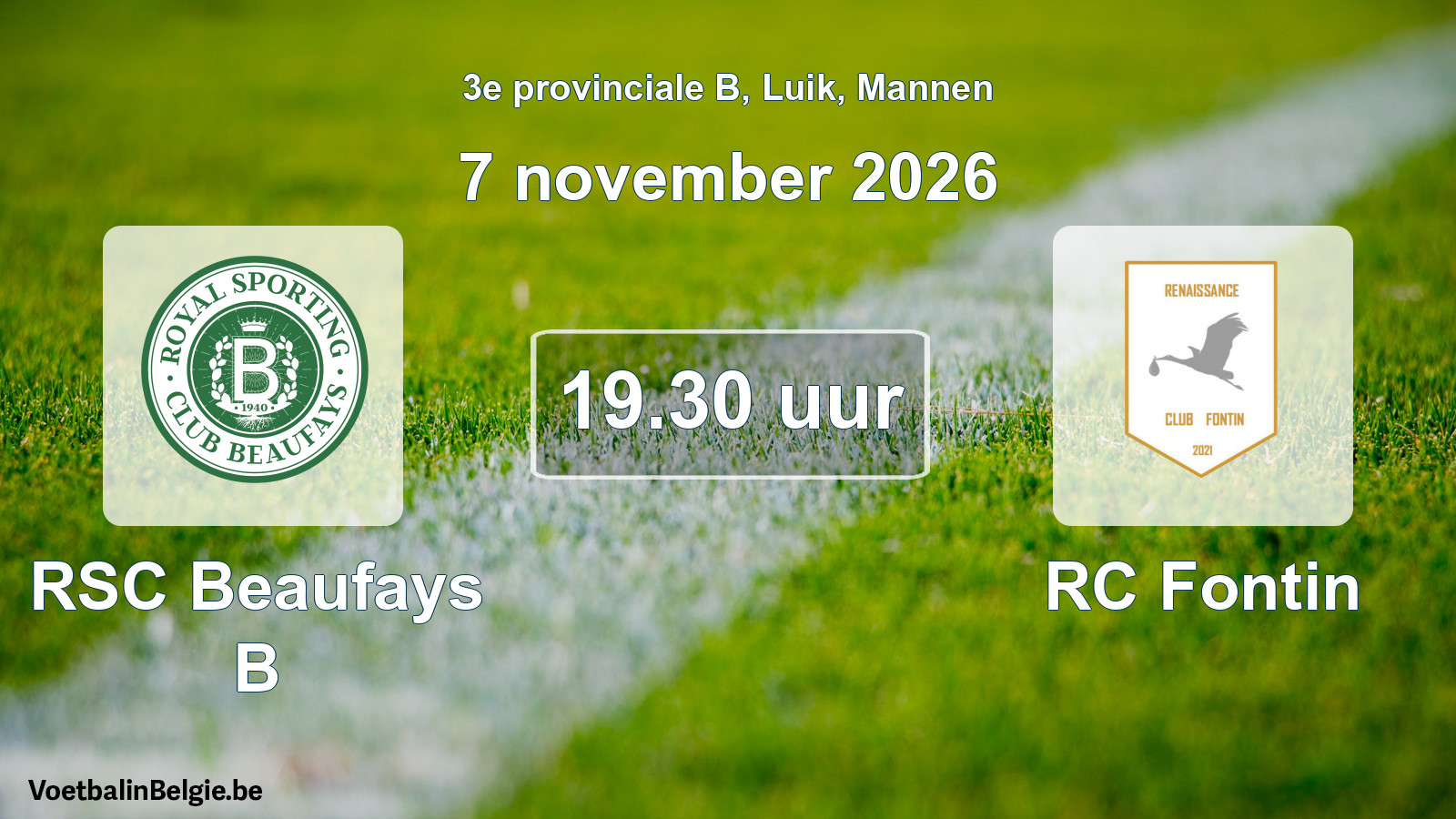 Geplande wedstrijd mannenvoetbal: RSC Beaufays B - RC Fontin (7 november 2026)