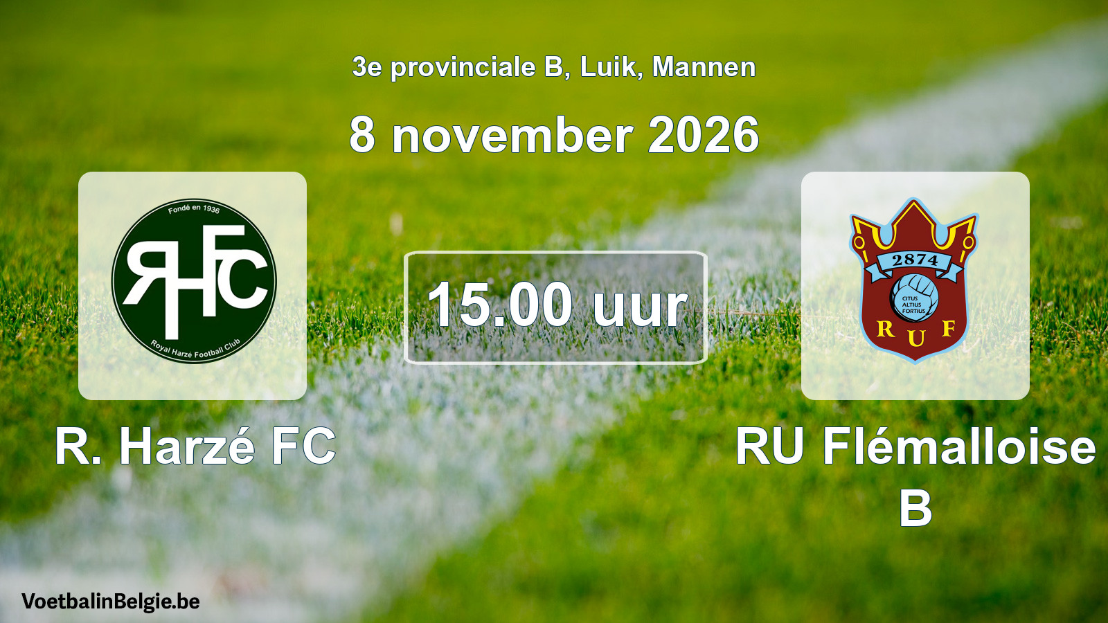 Geplande wedstrijd mannenvoetbal: R. Harzé FC - RU Flémalloise B (8 november 2026)