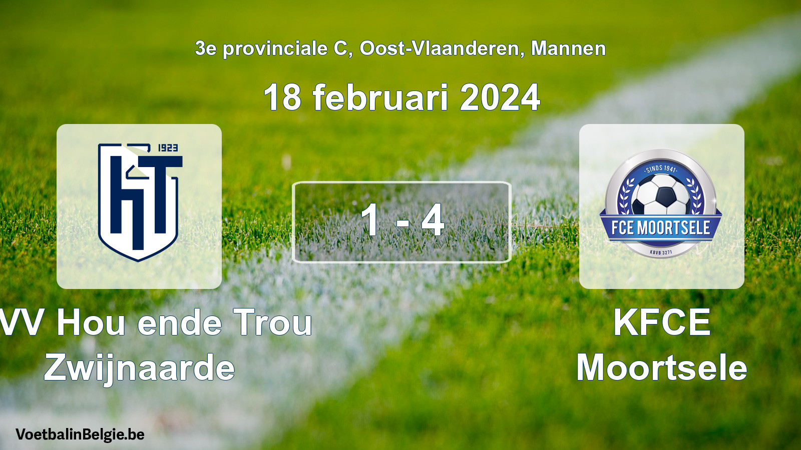 Gespeelde wedstrijd mannenvoetbal: KVV Hou ende Trou Zwijnaarde - KFCE Moortsele 1 - 4 (18 februari 2024)