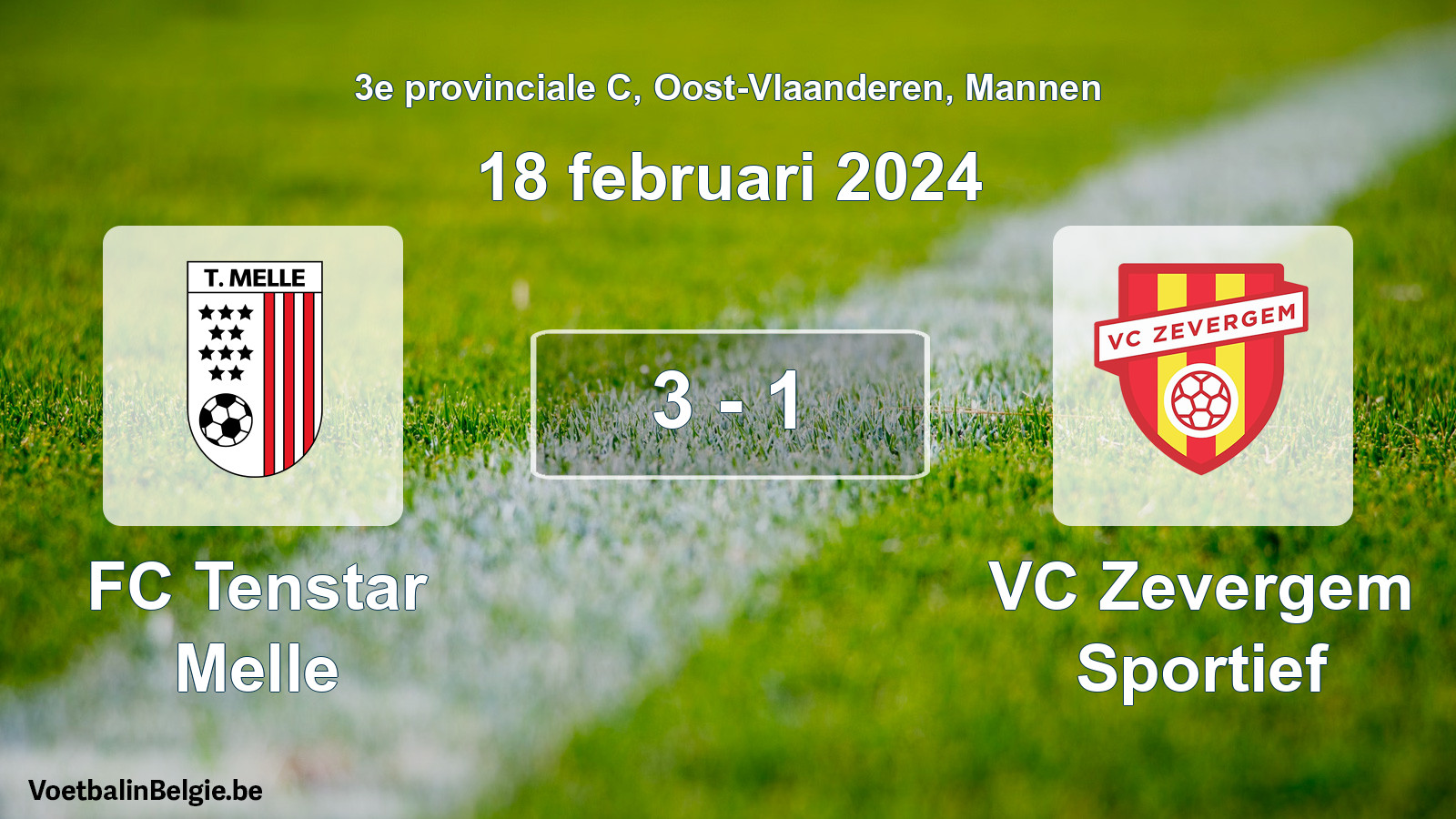 Gespeelde wedstrijd mannenvoetbal: FC Tenstar Melle - VC Zevergem Sportief 3 - 1 (18 februari 2024)