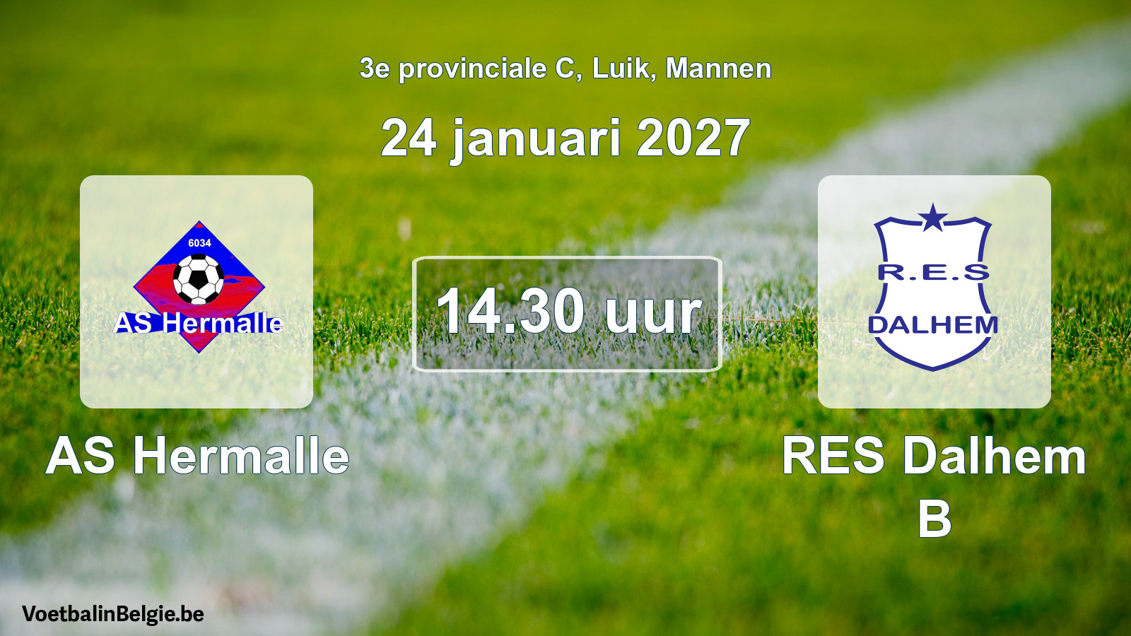 Geplande wedstrijd mannenvoetbal: AS Hermalle - RES Dalhem B (24 januari 2027)