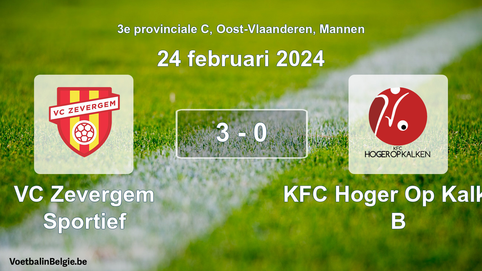 Gespeelde wedstrijd mannenvoetbal: VC Zevergem Sportief - KFC Hoger Op Kalken B 3 - 0 (24 februari 2024)