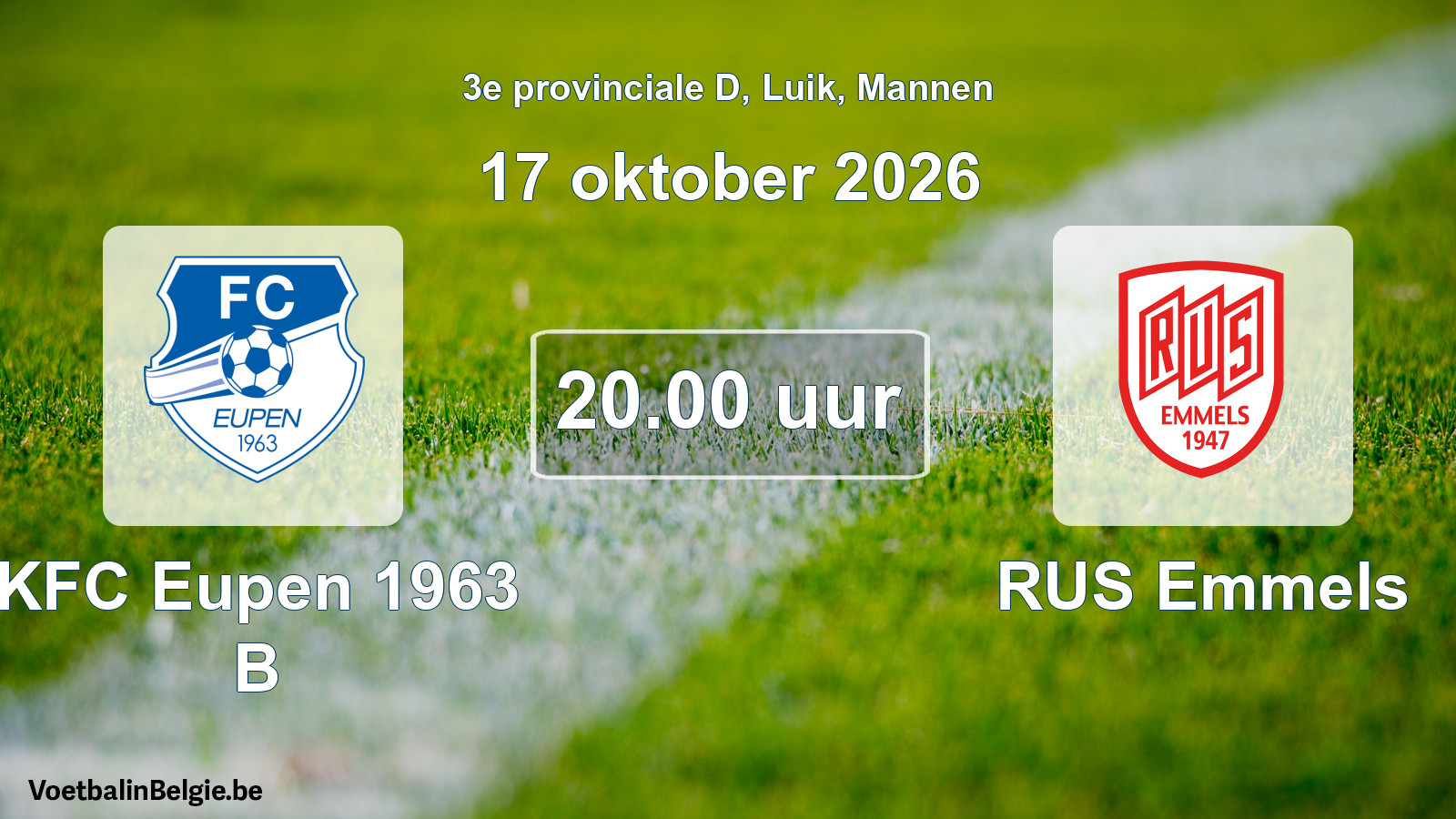 Geplande wedstrijd mannenvoetbal: KFC Eupen 1963 B - RUS Emmels (17 oktober 2026)