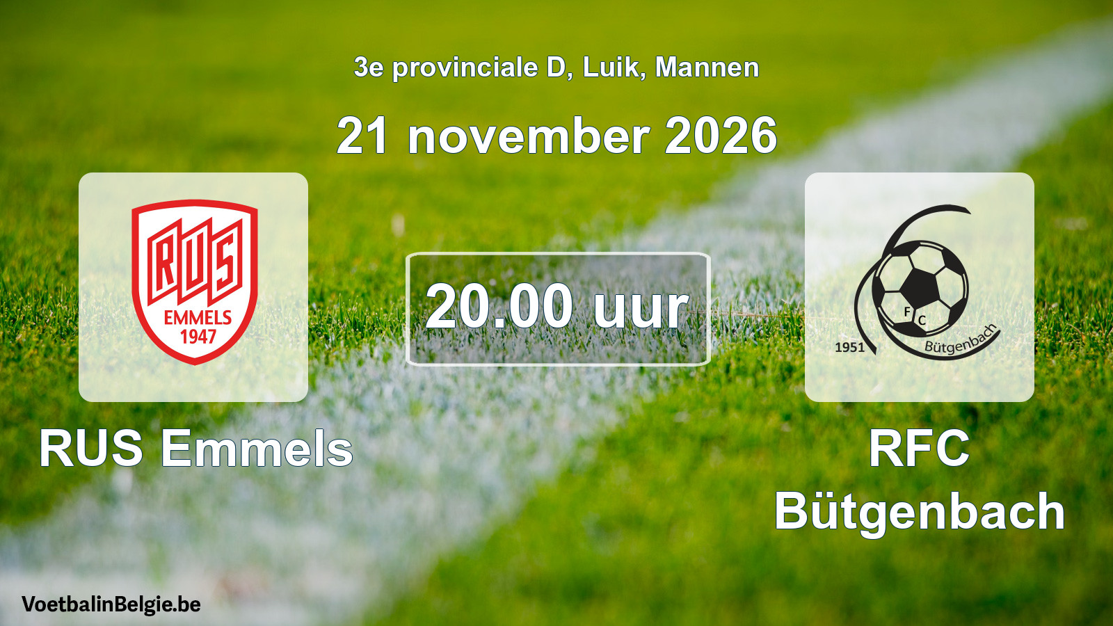 Geplande wedstrijd mannenvoetbal: RUS Emmels - RFC Bütgenbach (21 november 2026)