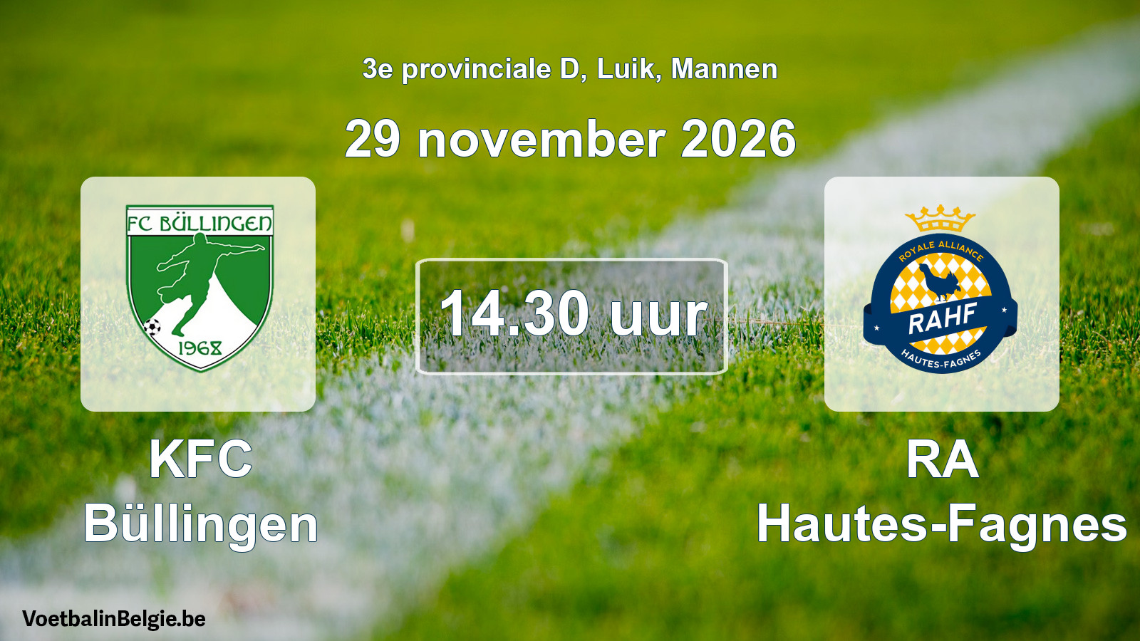 Geplande wedstrijd mannenvoetbal: KFC Büllingen - RA Hautes-Fagnes (29 november 2026)