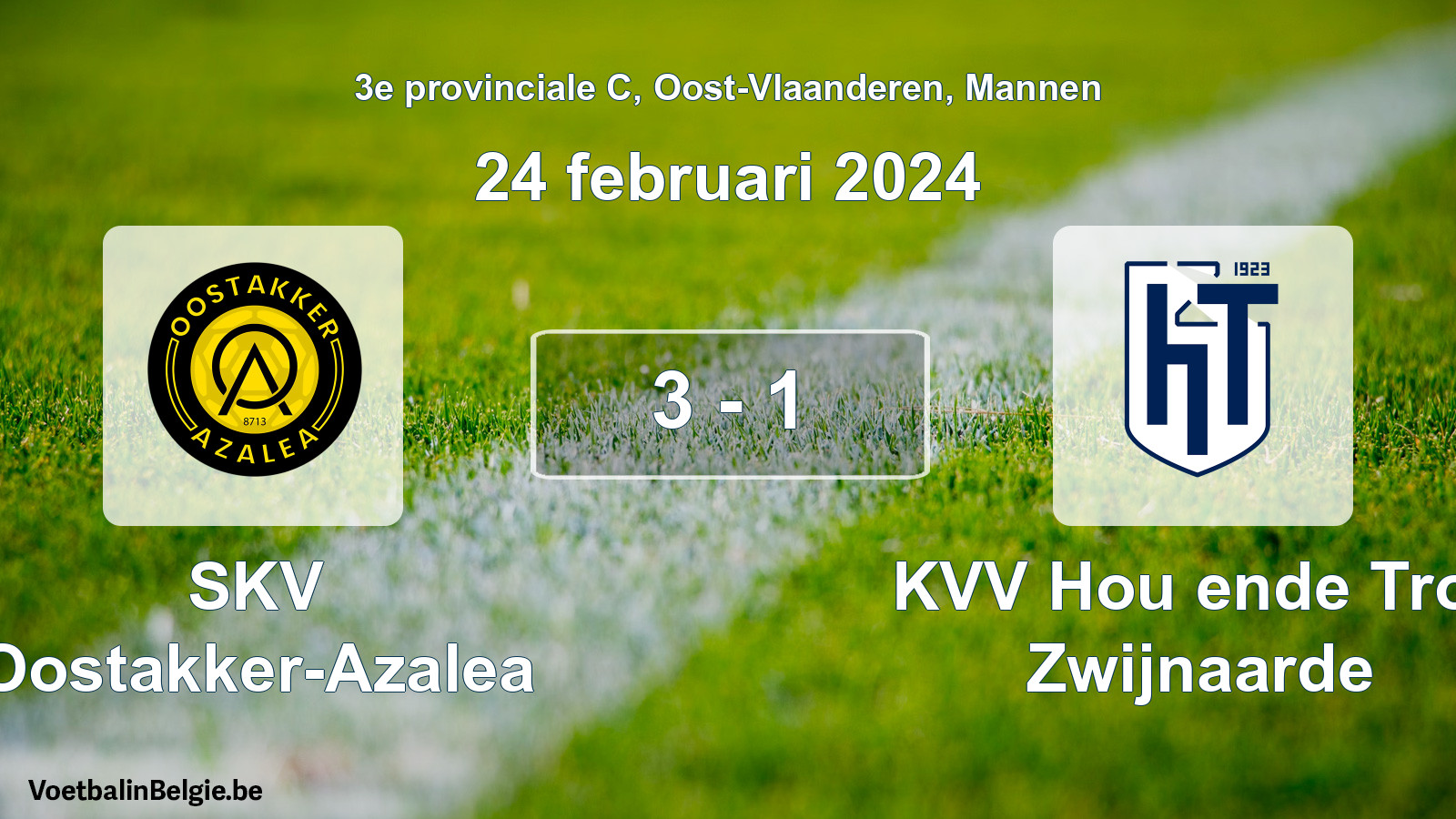 Gespeelde wedstrijd mannenvoetbal: SKV Oostakker-Azalea - KVV Hou ende Trou Zwijnaarde 3 - 1 (24 februari 2024)