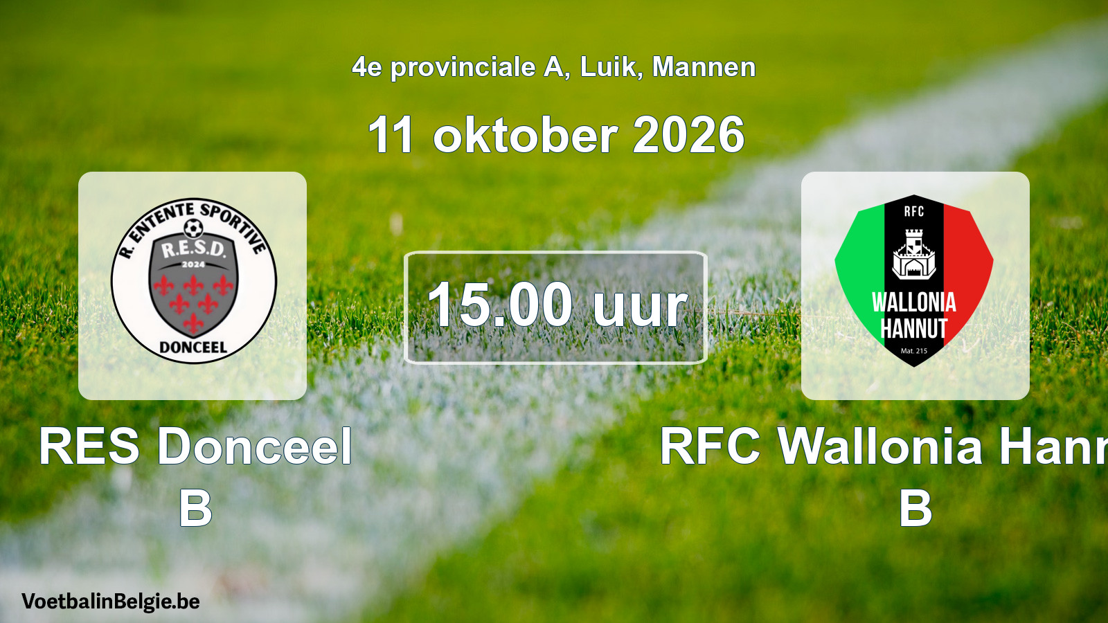 Geplande wedstrijd mannenvoetbal: RES Donceel B - RFC Wallonia Hannut B (11 oktober 2026)