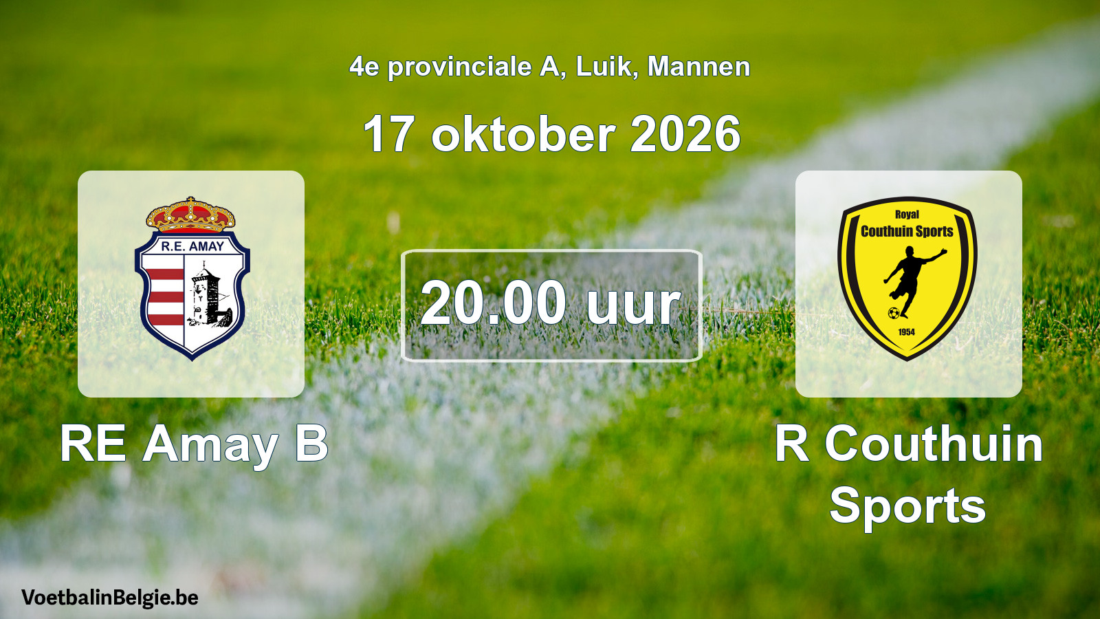 Geplande wedstrijd mannenvoetbal: RE Amay B - R Couthuin Sports (17 oktober 2026)