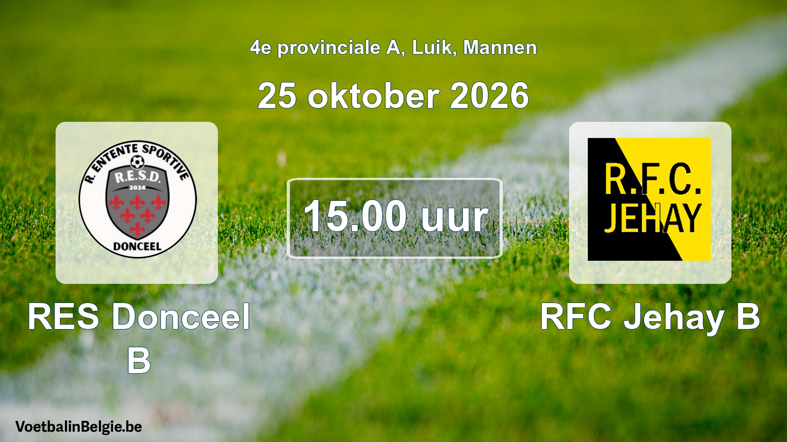 Geplande wedstrijd mannenvoetbal: RES Donceel B - RFC Jehay B (25 oktober 2026)