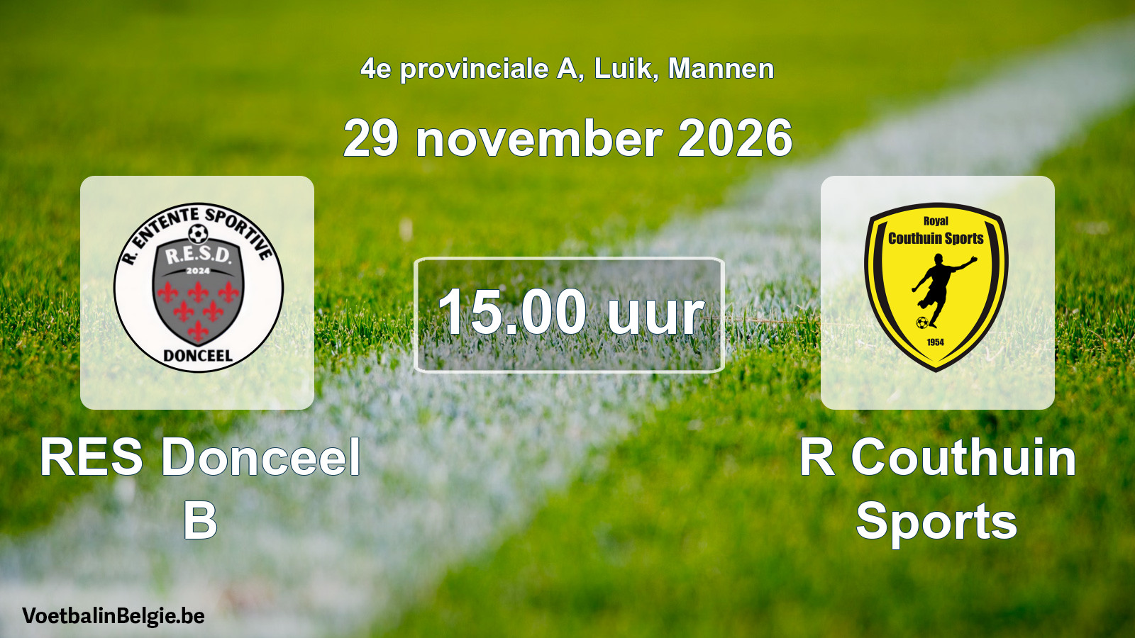 Geplande wedstrijd mannenvoetbal: RES Donceel B - R Couthuin Sports (29 november 2026)