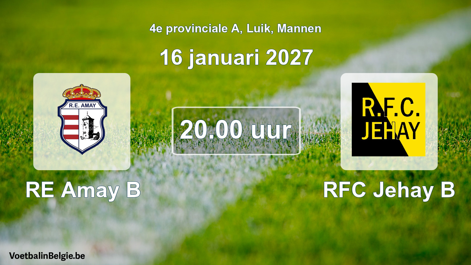 Geplande wedstrijd mannenvoetbal: RE Amay B - RFC Jehay B (16 januari 2027)