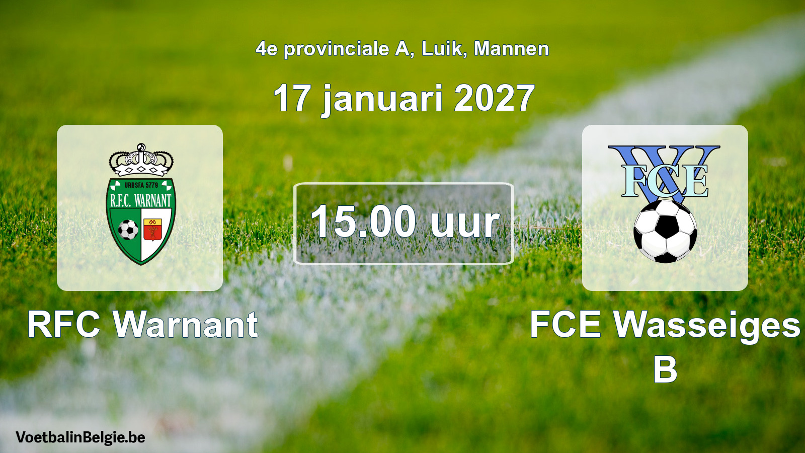 Geplande wedstrijd mannenvoetbal: RFC Warnant - FCE Wasseiges B (17 januari 2027)