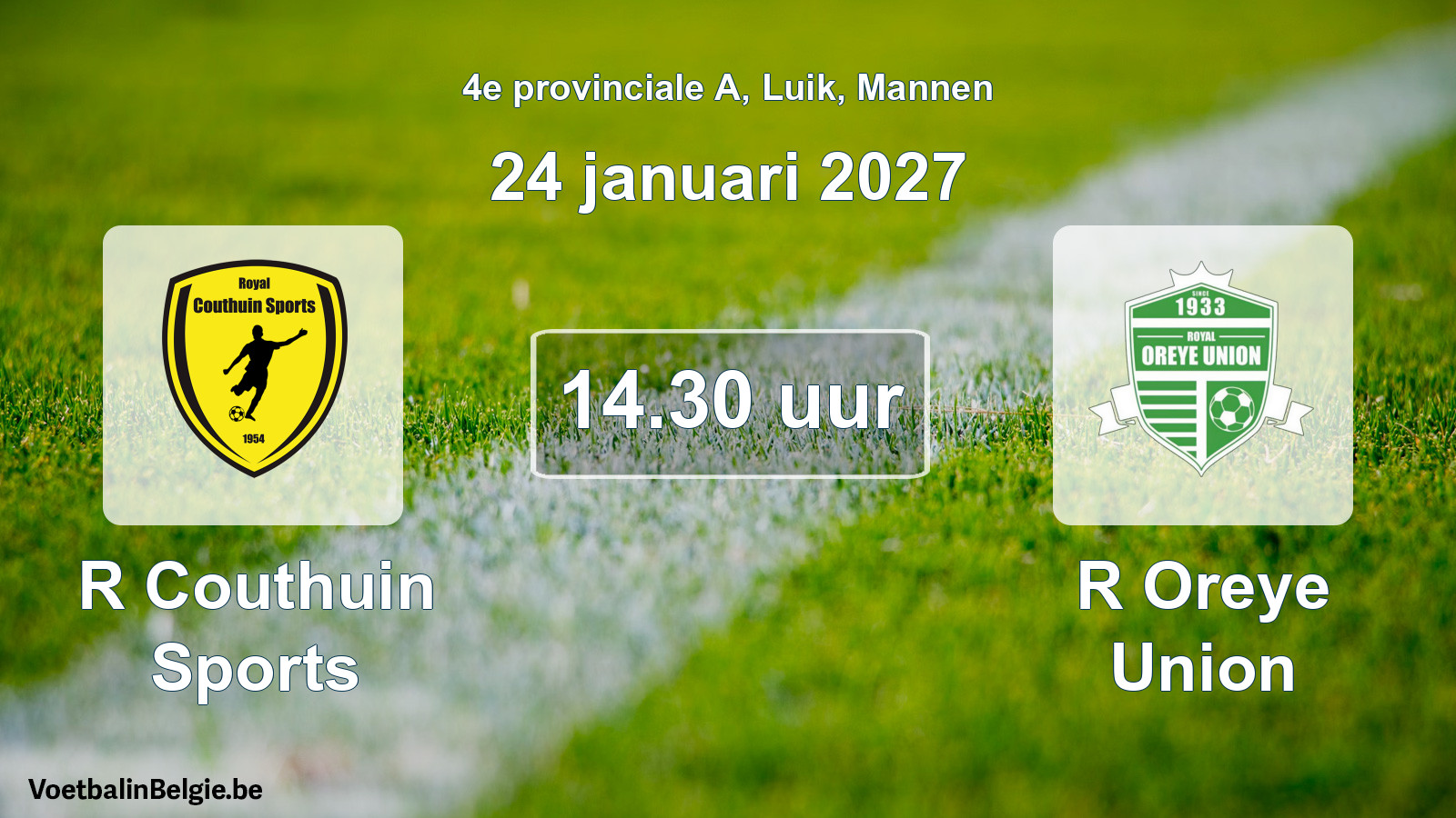 Geplande wedstrijd mannenvoetbal: R Couthuin Sports - R Oreye Union (24 januari 2027)