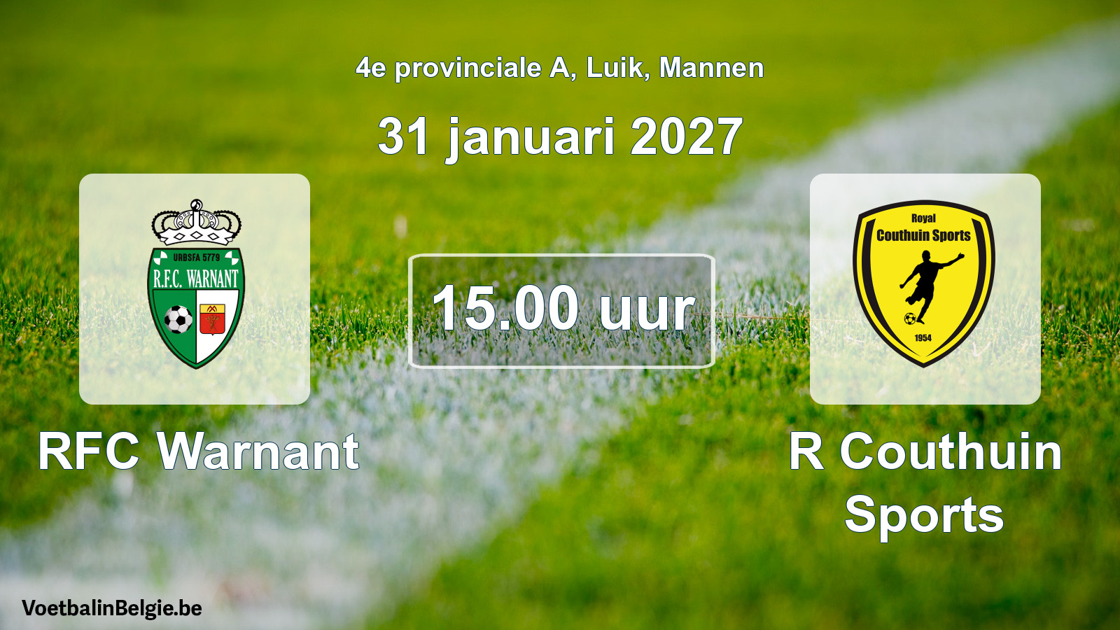 Geplande wedstrijd mannenvoetbal: RFC Warnant - R Couthuin Sports (31 januari 2027)