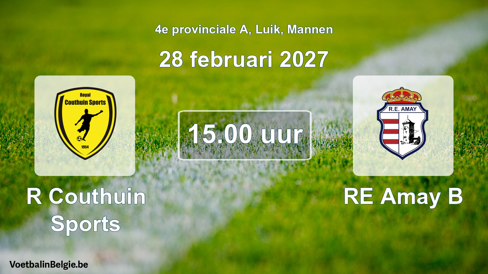 Geplande wedstrijd mannenvoetbal: R Couthuin Sports - RE Amay B (28 februari 2027)