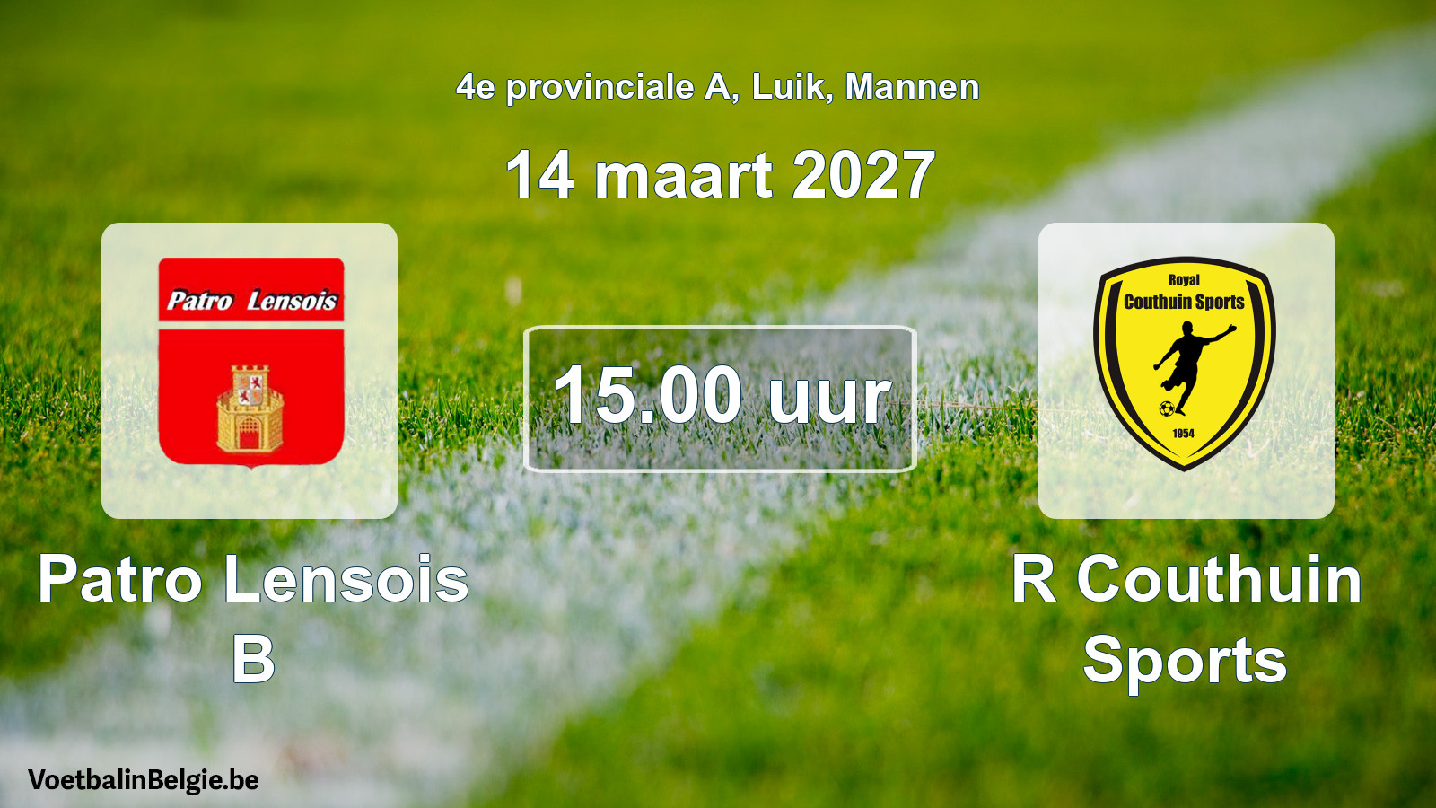 Geplande wedstrijd mannenvoetbal: Patro Lensois B - R Couthuin Sports (14 maart 2027)
