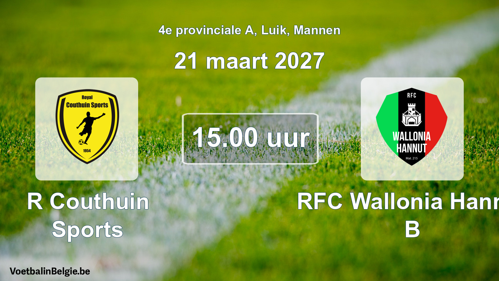Geplande wedstrijd mannenvoetbal: R Couthuin Sports - RFC Wallonia Hannut B (21 maart 2027)