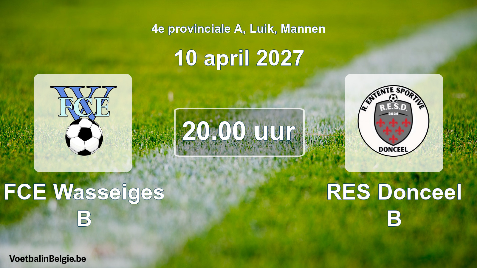 Geplande wedstrijd mannenvoetbal: FCE Wasseiges B - RES Donceel B (10 april 2027)