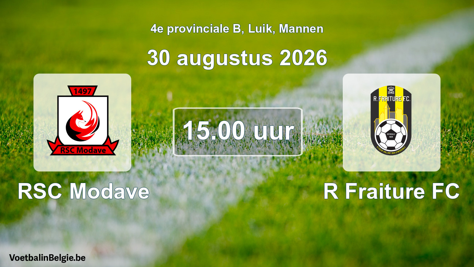 Geplande wedstrijd mannenvoetbal: RSC Modave - R Fraiture FC (30 augustus 2026)