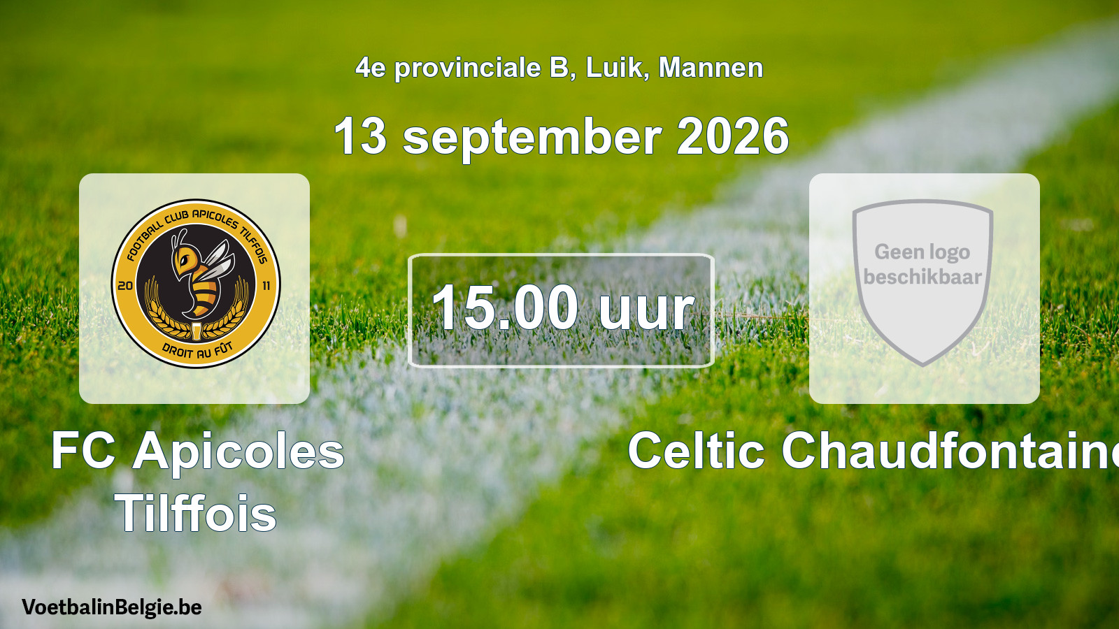 Geplande wedstrijd mannenvoetbal: FC Apicoles Tilffois - Celtic Chaudfontaine FC (13 september 2026)
