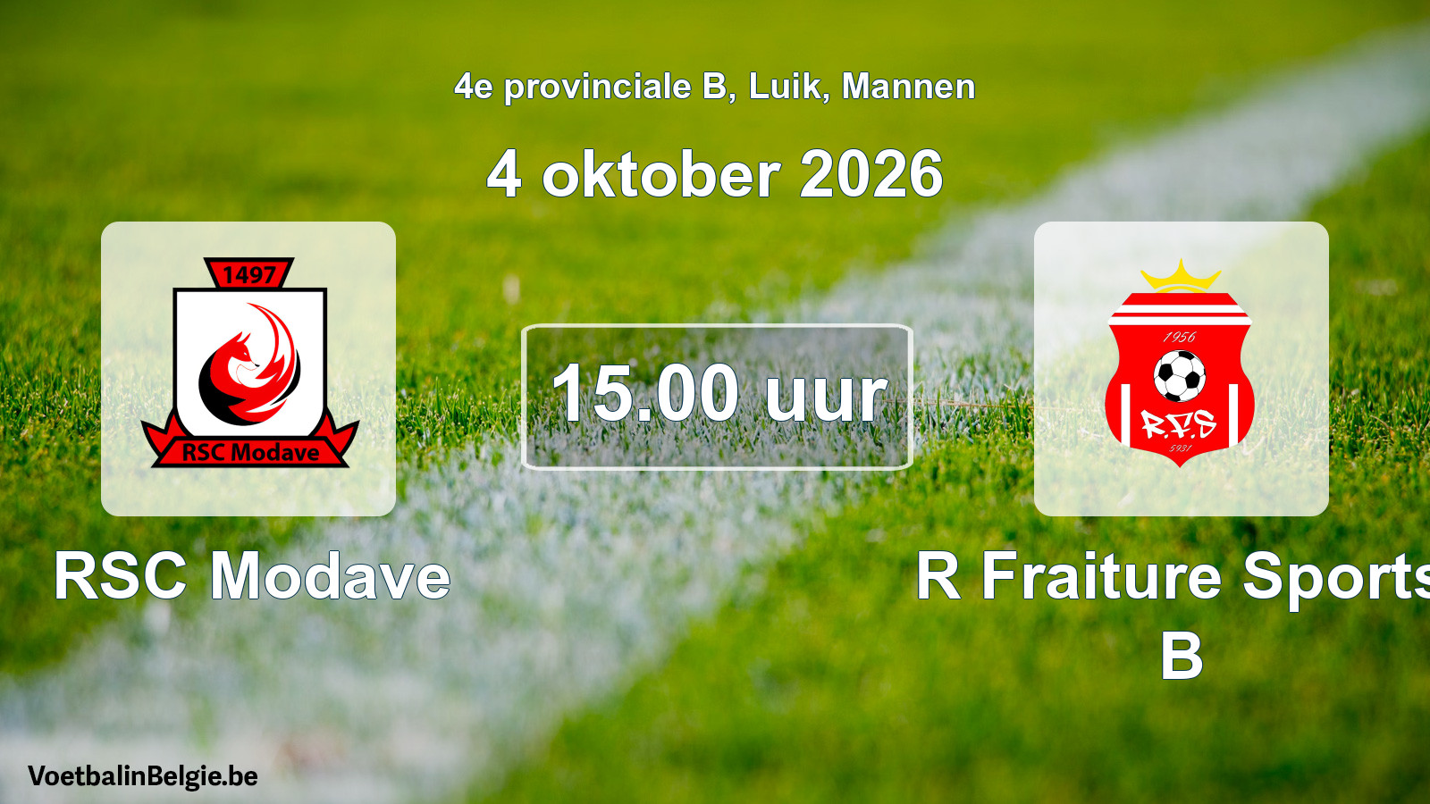 Geplande wedstrijd mannenvoetbal: RSC Modave - R Fraiture Sports B (4 oktober 2026)