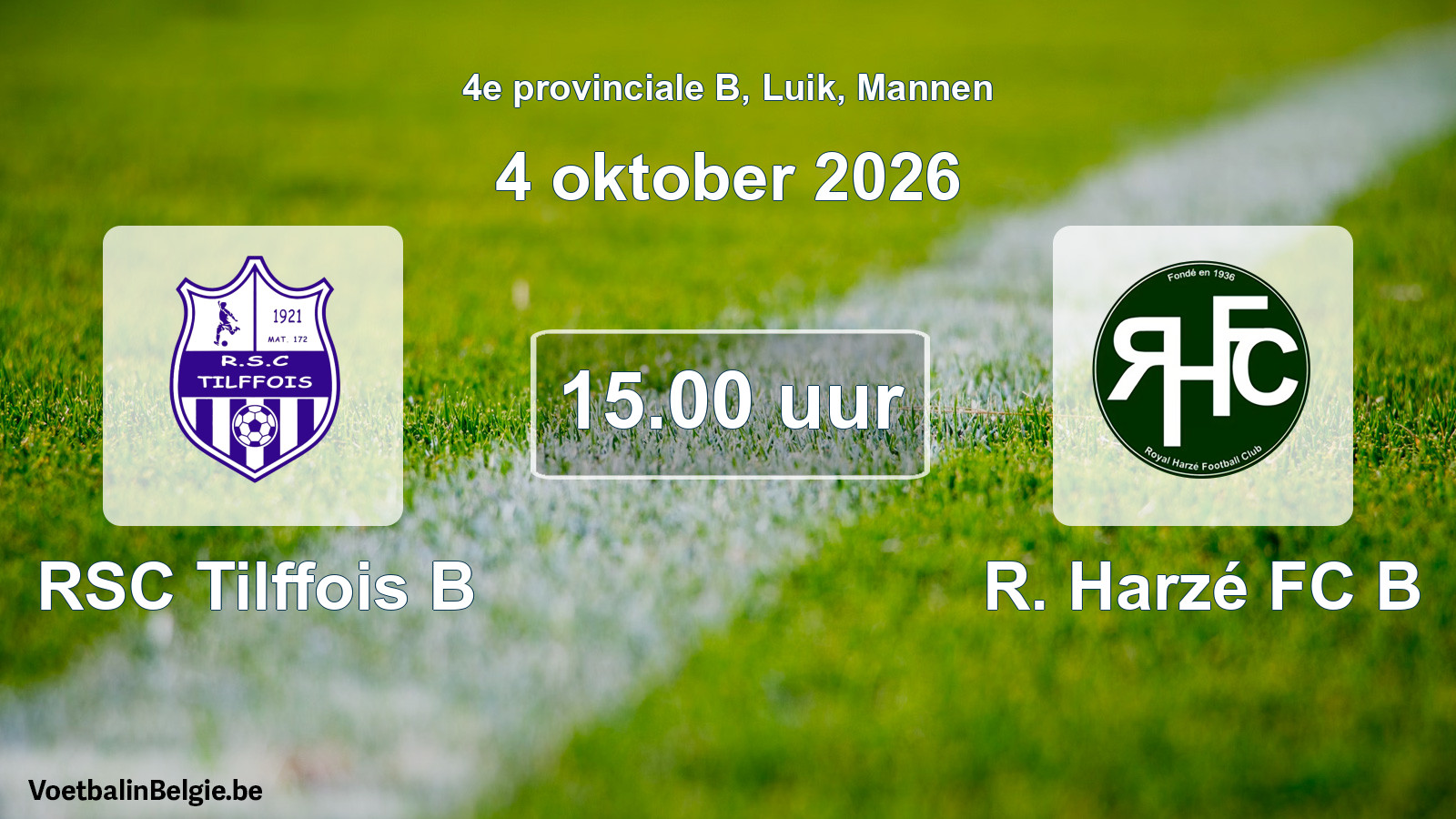 Geplande wedstrijd mannenvoetbal: RSC Tilffois B - R. Harzé FC B (4 oktober 2026)