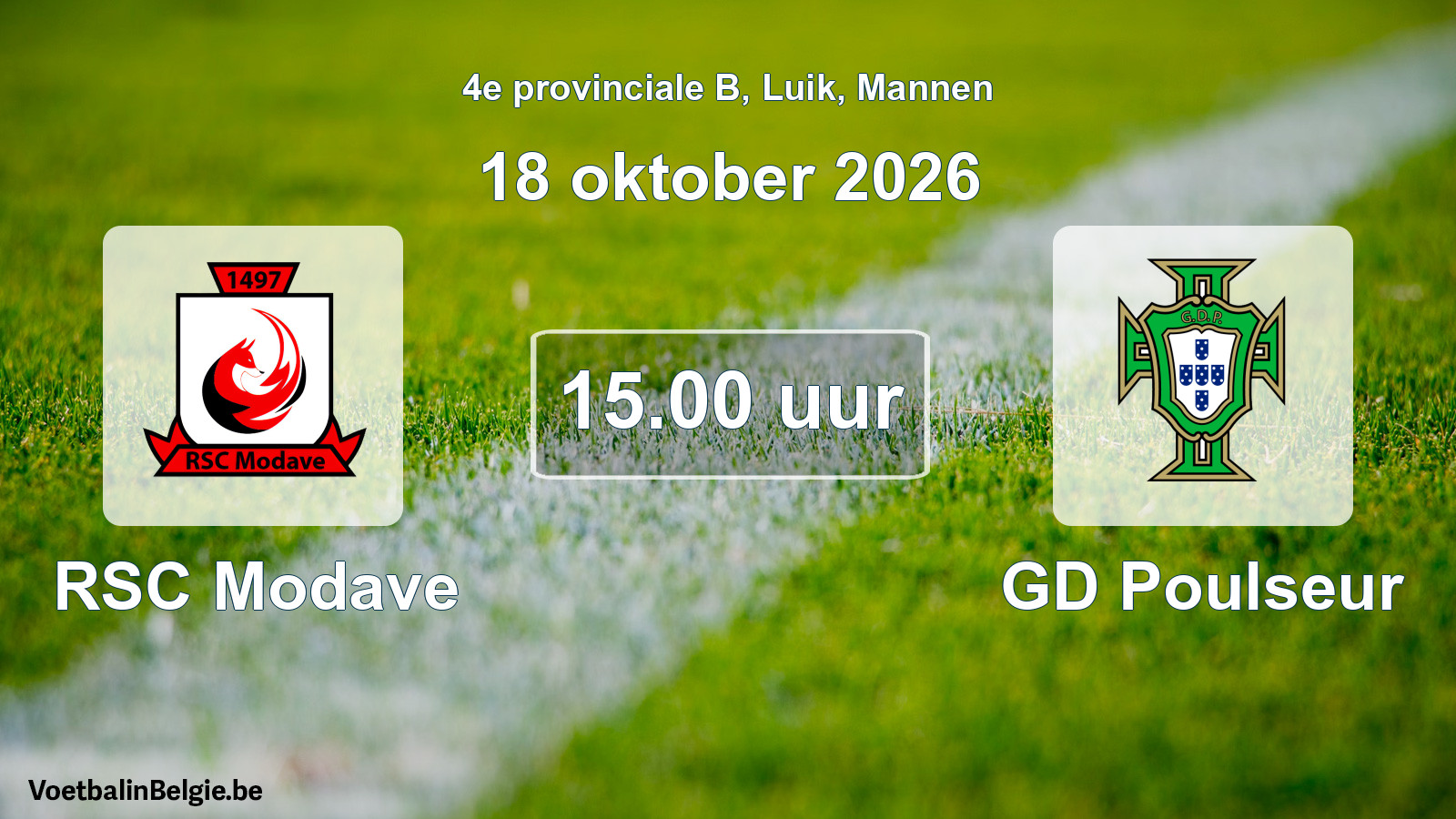 Geplande wedstrijd mannenvoetbal: RSC Modave - GD Poulseur (18 oktober 2026)