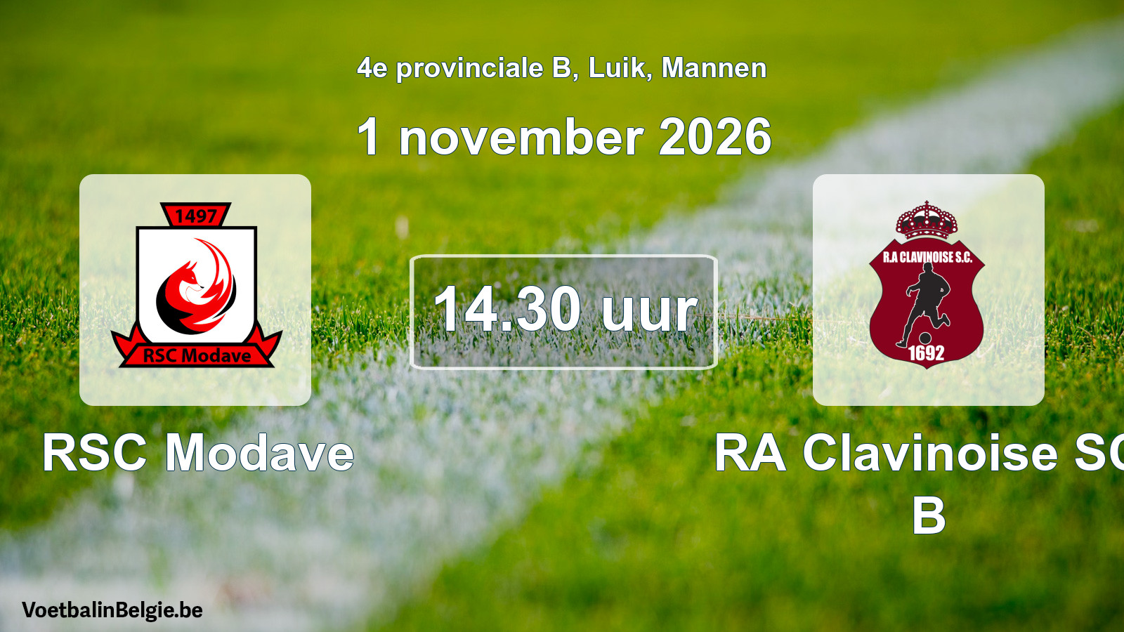 Geplande wedstrijd mannenvoetbal: RSC Modave - RA Clavinoise SC B (1 november 2026)
