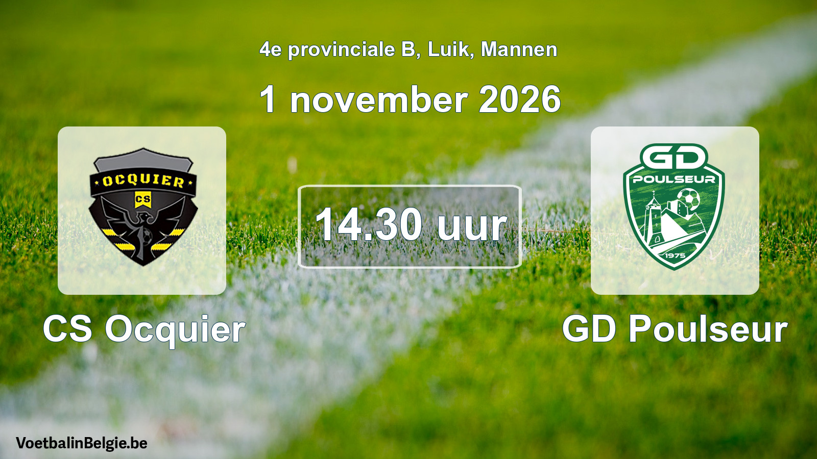 Geplande wedstrijd mannenvoetbal: CS Ocquier - GD Poulseur (1 november 2026)