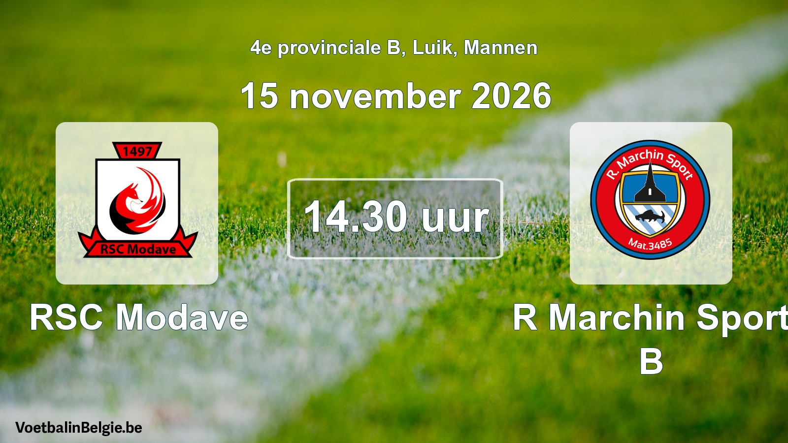 Geplande wedstrijd mannenvoetbal: RSC Modave - R Marchin Sport B (15 november 2026)